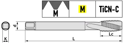 Метчик метрическая (m) резьба, винтовые канавки, по нержавеющей стали, с покрытием