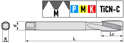 Метчик метрическая (m) резьба, винтовые канавки, с покрытием