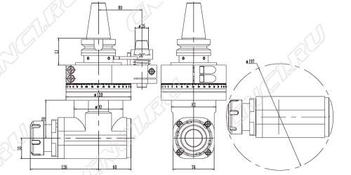 Чертеж Угловая фрезерная головка с наклоном 90 град. AG90-BT40-ER40-70 