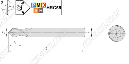 Чертеж PMK44.z2.20.38.104.SF60.TiAlN Фреза твердосплавная по металлу
