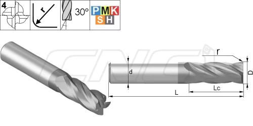 Твердосплавные радиусные фрезы Huareal серии B4S-R-LG