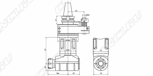 Чертеж Угловая фрезерная головка с наклоном 90 град. AG90-BT40-ER32-130