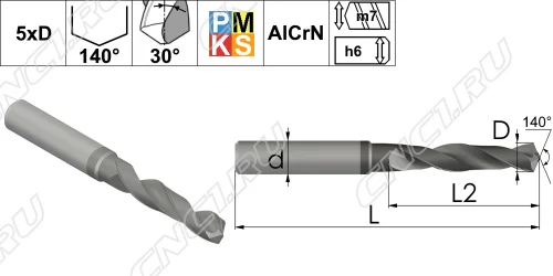 Чертеж DPMK1.026.06.26.66.AlCrN Сверло твердосплавное