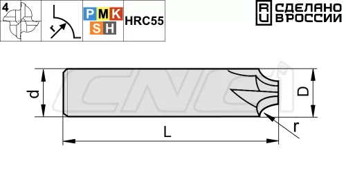 PMK43 Фасочные 4-зубые фрезы для фрезерования радиусных фасок