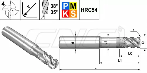 Твердосплавные радиусные фрезы Huareal серии P4S...R...NG