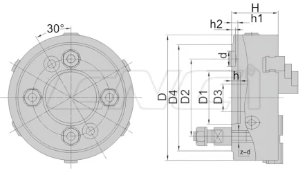 Трехкулачковые токарные патроны K11-C, фланец тип C
