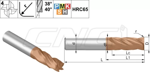 HPM1 Радиусные 4-зубые фрезы для высокоскоростной обработки стали, нержавеющей стали, чугуна, жаропрочных и титановых сплавов