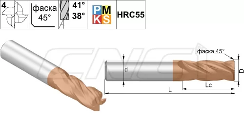 P4S-NS Фрезы концевые 4-зубые для нержавеющей и жаропрочной стали